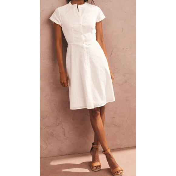 Untuckit Farrah White Eyelet Short Sleeve Button Down Cotton Dress Women's 14 - Picture 1 of 9